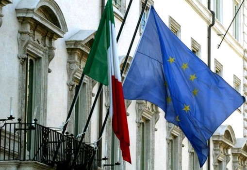 Bandiere Italia e UE a Palazzo Chigi